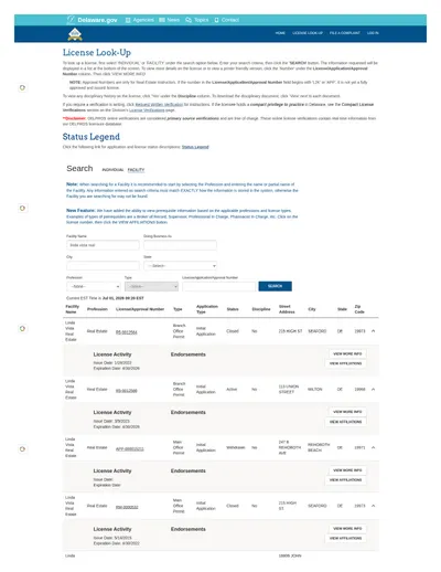 DELPROS office permit records for Linda Vista Real Estate, including RM-0010665