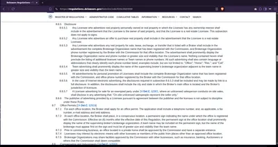 24 DE Admin. Code 2900, sections 8.6.5.3 and 8.6.5.5, requiring advertising and personal promotion to show the complete registered Brokerage Organization name